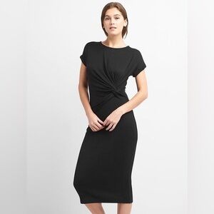 GAP Black Softspun Short Cap Sleeve Twist Knot Front MIDI Dress